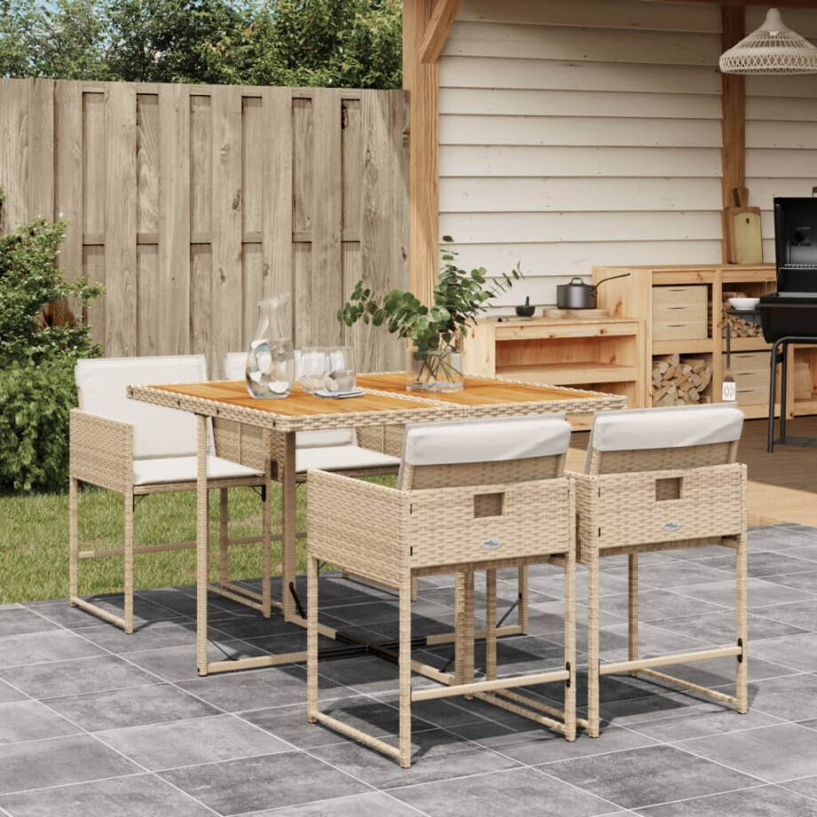 vidaXL 5-delige Tuinset met kussens poly rattan beige afbeelding 1