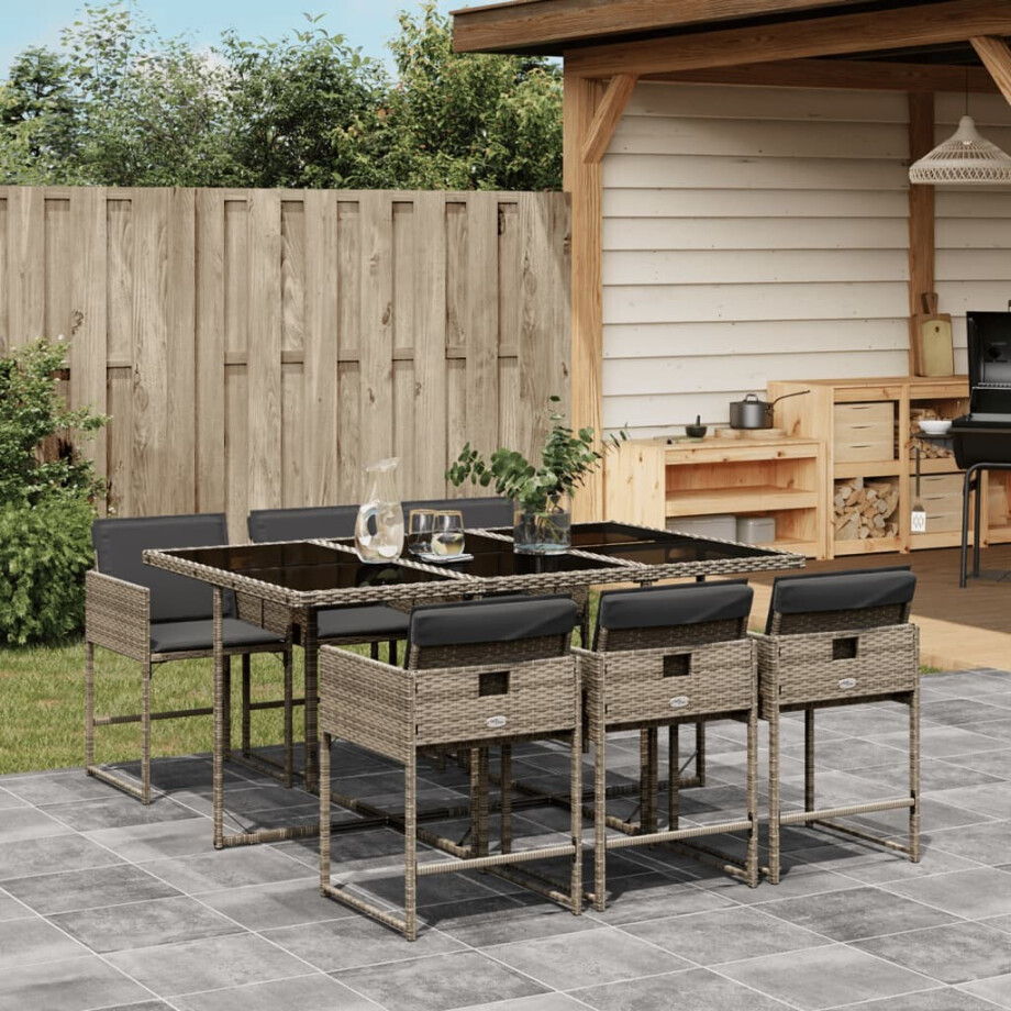vidaXL 7-delige Tuinset met kussens poly rattan grijs afbeelding 1