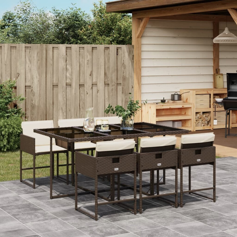 vidaXL 7-delige Tuinset met kussens poly rattan bruin afbeelding 1