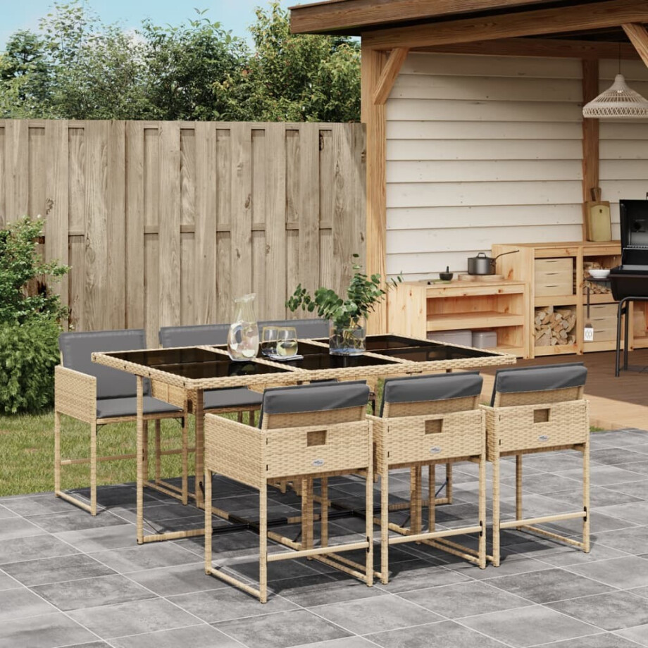 vidaXL 7-delige Tuinset met kussens poly rattan gemengd beige afbeelding 1