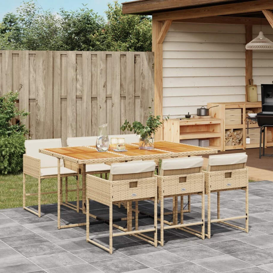 vidaXL 7-delige Tuinset met kussens poly rattan beige afbeelding 1