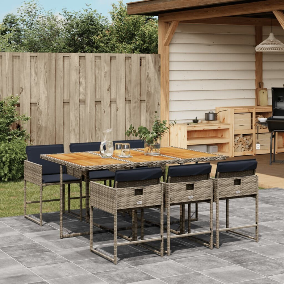 vidaXL 7-delige Tuinset met kussens poly rattan grijs vidaXL 7-delige Tuinset met kussens poly rattan grijs afbeelding 1