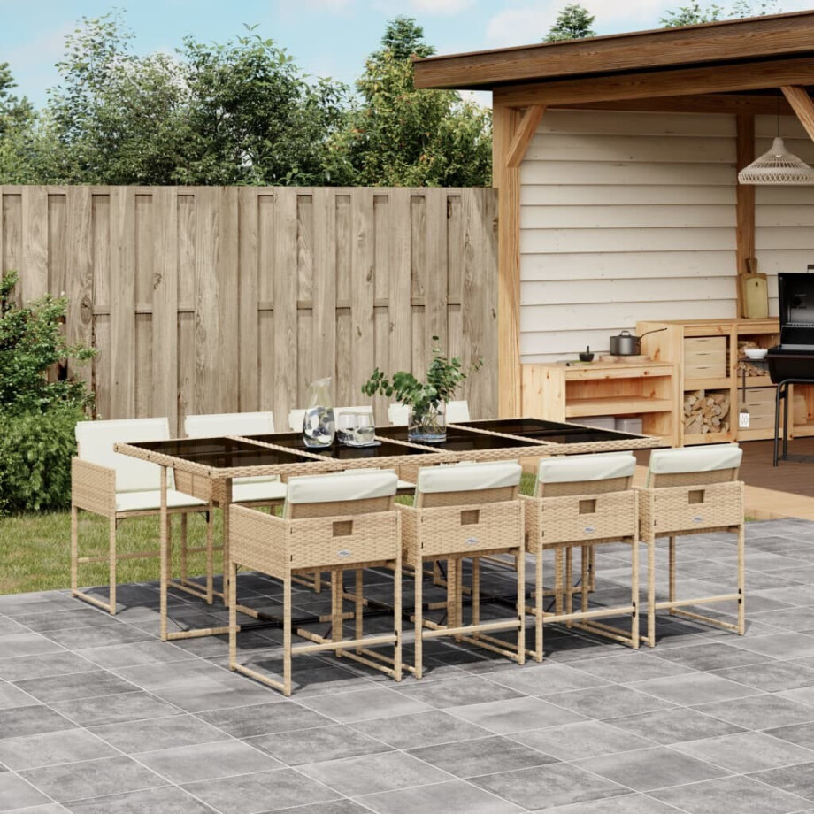 vidaXL 9-delige Tuinset met kussens poly rattan beige afbeelding 1