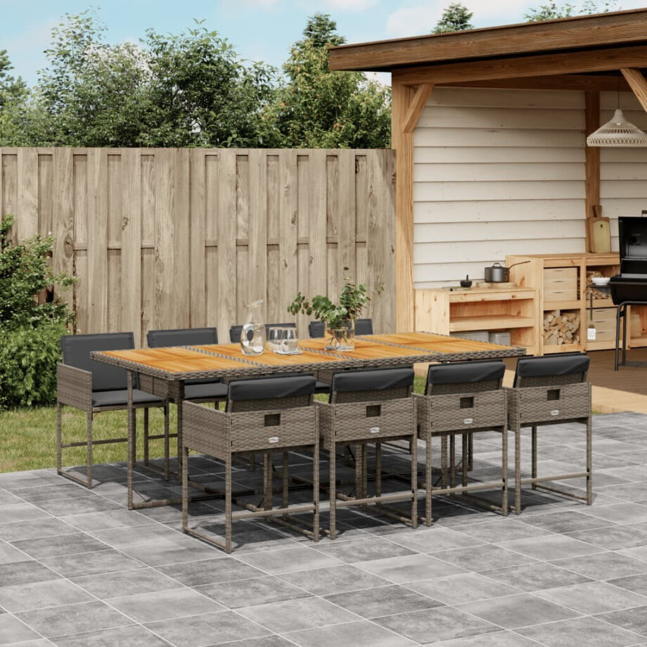 vidaXL 9-delige Tuinset met kussens poly rattan grijs vidaXL 9-delige Tuinset met kussens poly rattan grijs afbeelding 1
