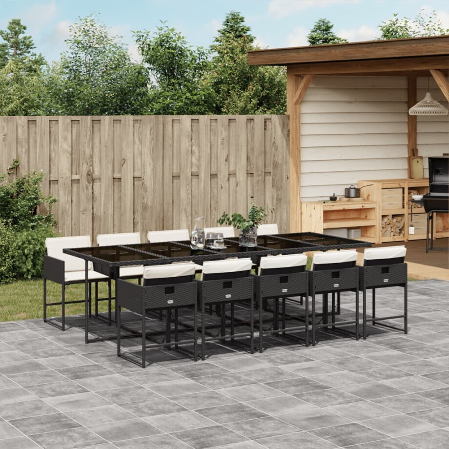 vidaXL 11-delige Tuinset met kussens poly rattan zwart afbeelding 1