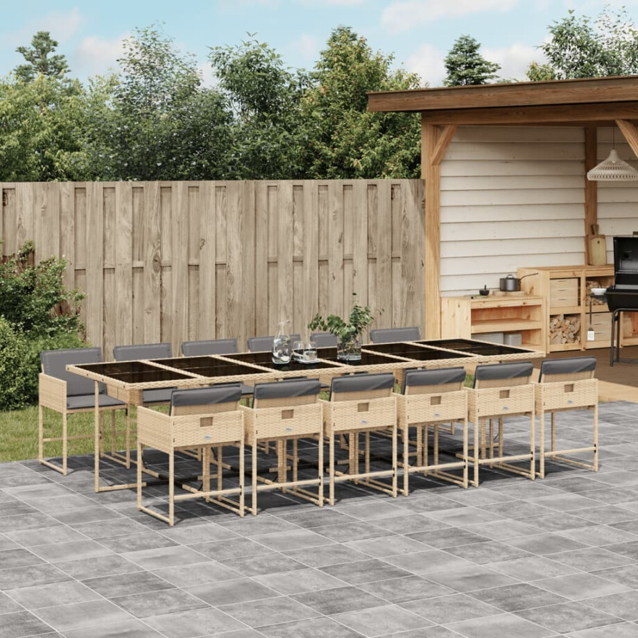 vidaXL 13-delige Tuinset met kussens poly rattan gemengd beige afbeelding 1