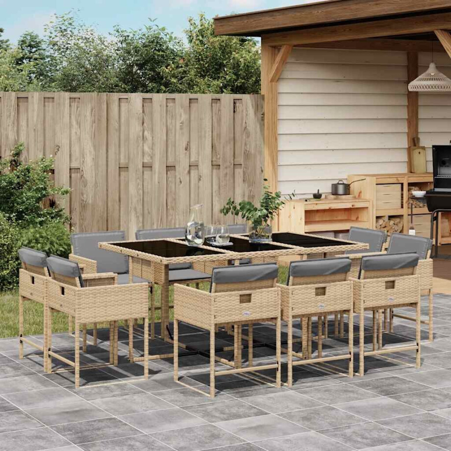 vidaXL 11-delige Tuinset met kussens poly rattan gemengd beige afbeelding 1