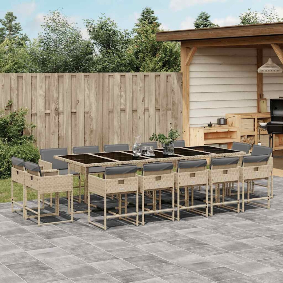 vidaXL 15-delige Tuinset met kussens poly rattan gemengd beige afbeelding 1