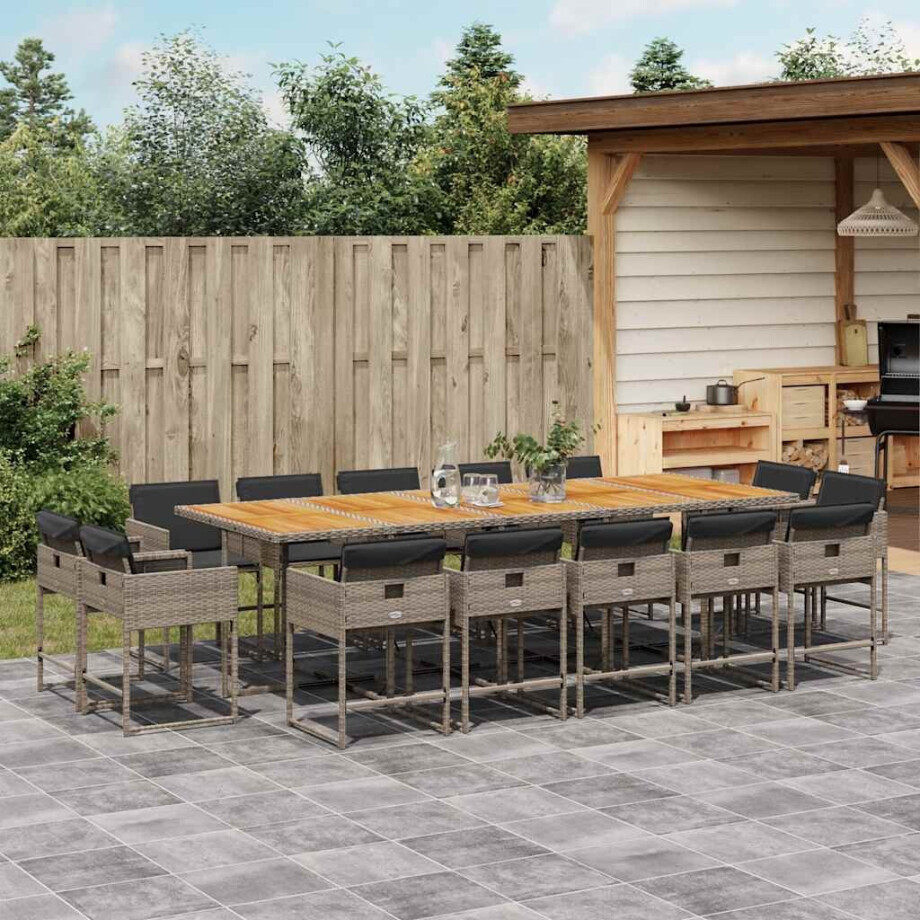 vidaXL 15-delige Tuinset met kussens poly rattan grijs vidaXL 15-delige Tuinset met kussens poly rattan grijs afbeelding 1
