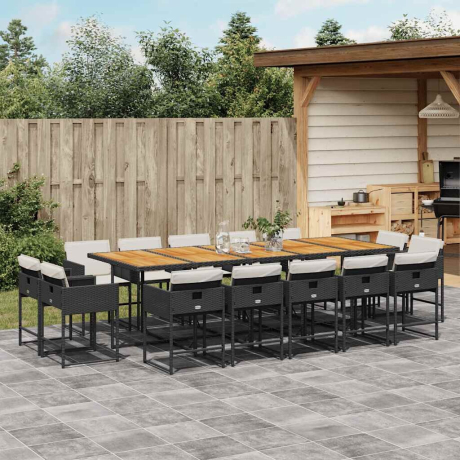 vidaXL 15-delige Tuinset met kussens poly rattan zwart vidaXL 15-delige Tuinset met kussens poly rattan zwart afbeelding 1