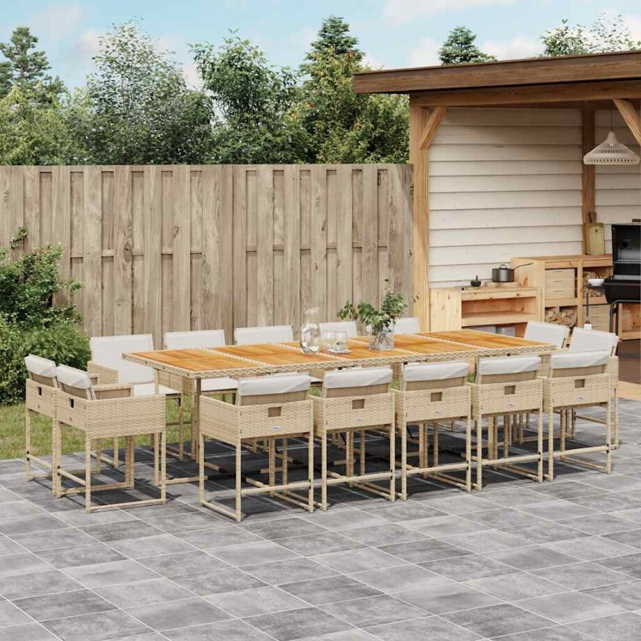 vidaXL 15-delige Tuinset met kussens poly rattan beige afbeelding 1
