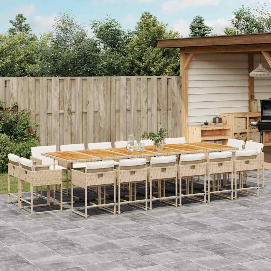 vidaXL 17-delige Tuinset met kussens poly rattan beige vidaXL 17-delige Tuinset met kussens poly rattan beige afbeelding 1