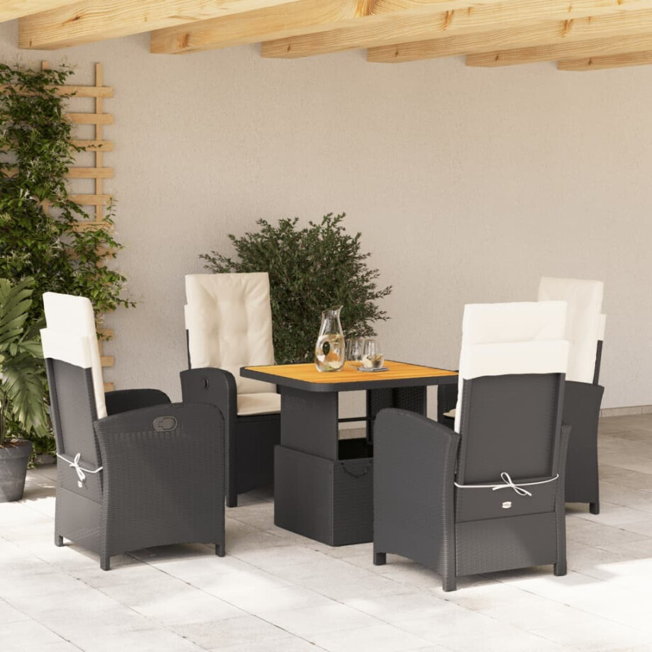vidaXL 5-delige Tuinset met kussens poly rattan zwart afbeelding 1