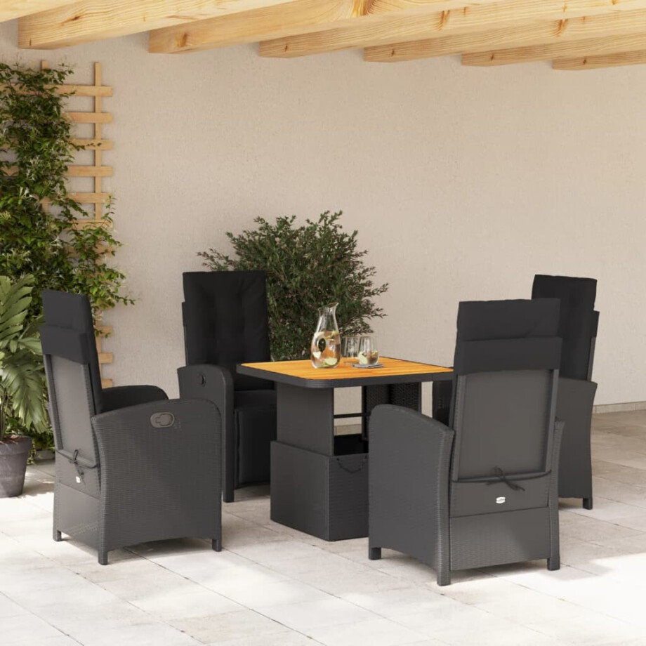 vidaXL 5-delige Tuinset met kussens poly rattan zwart afbeelding 1