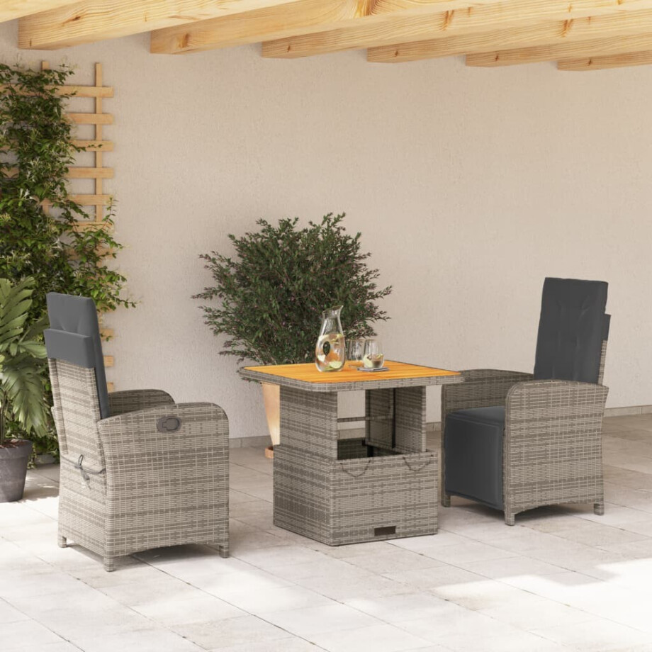 vidaXL 3-delige Tuinset met kussens poly rattan grijs afbeelding 1