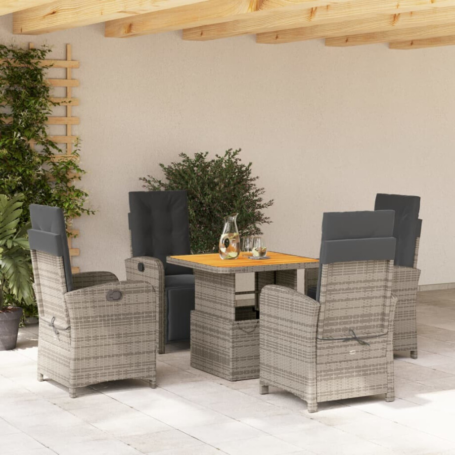 vidaXL 5-delige Tuinset met kussens poly rattan grijs afbeelding 1