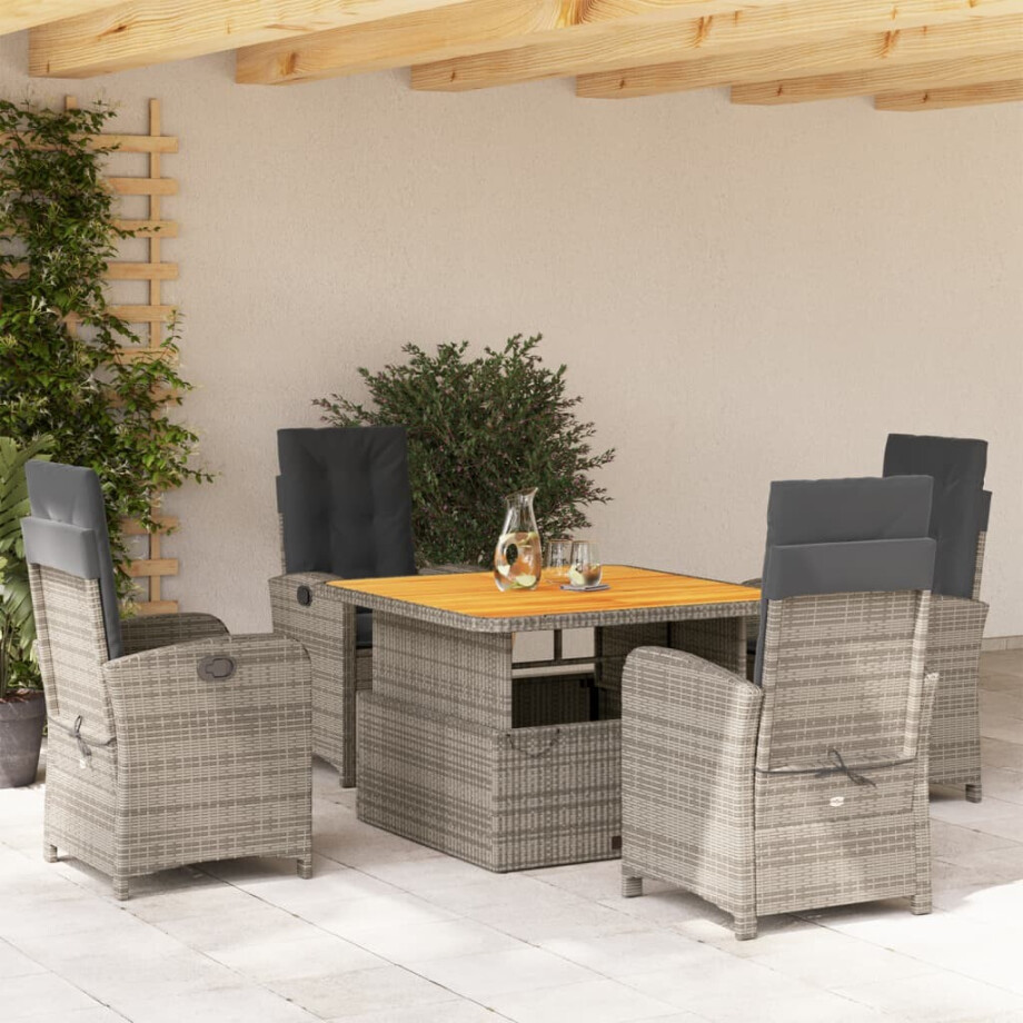 vidaXL 5-delige Tuinset met kussens poly rattan grijs afbeelding 1