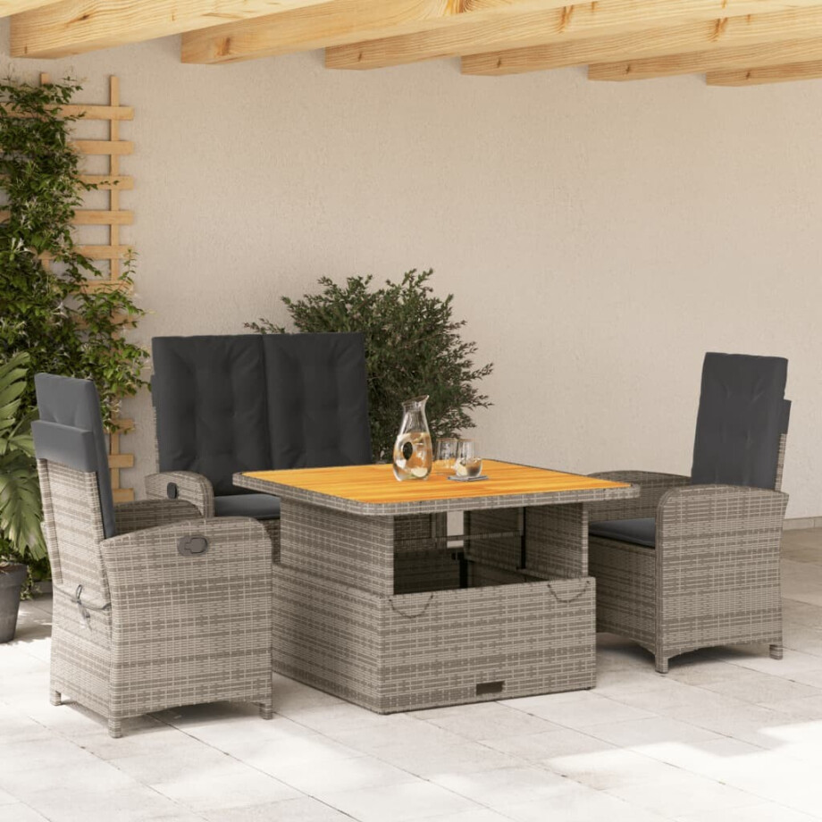 vidaXL 4-delige Tuinset met kussens poly rattan grijs afbeelding 1