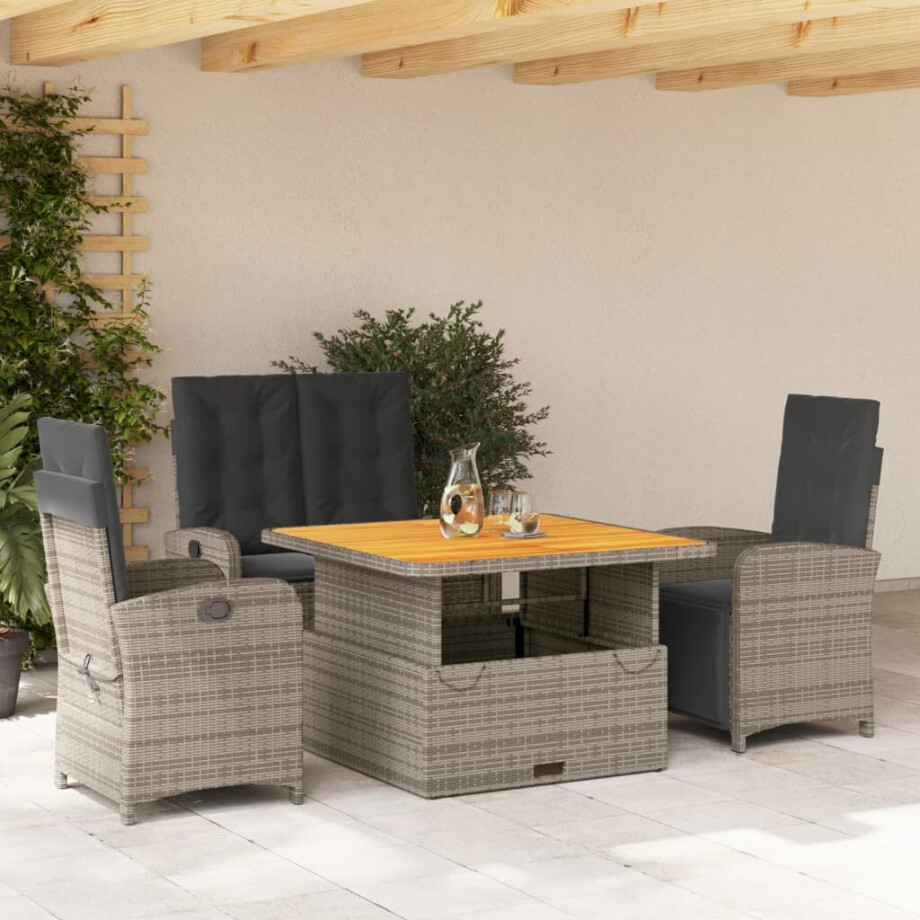 vidaXL 4-delige Tuinset met kussens poly rattan grijs afbeelding 1