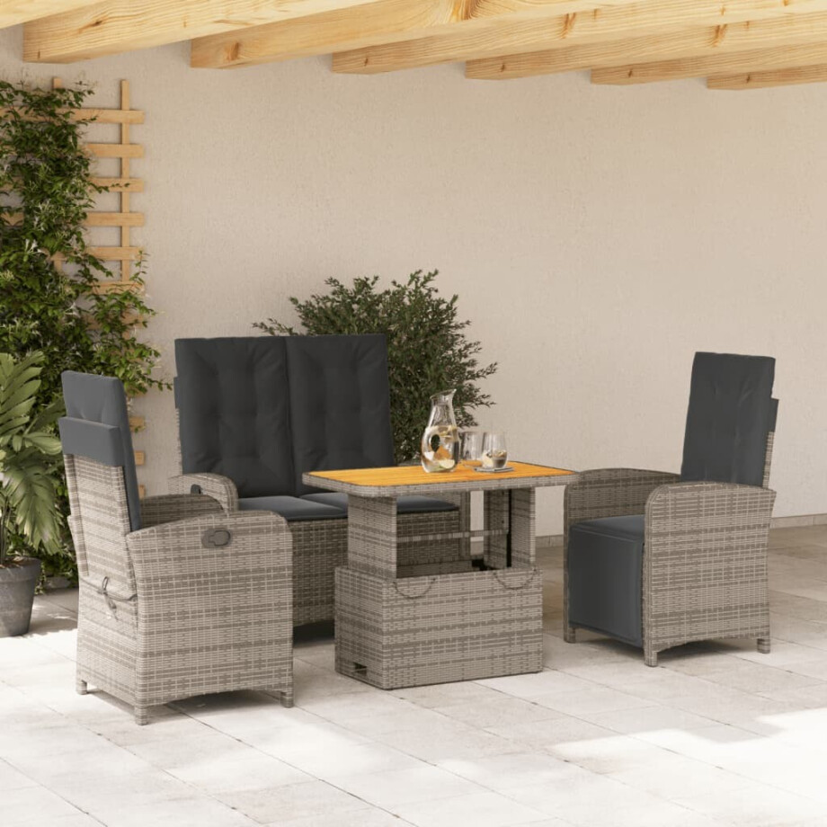 vidaXL 4-delige Tuinset met kussens poly rattan grijs vidaXL 4-delige Tuinset met kussens poly rattan grijs afbeelding 1