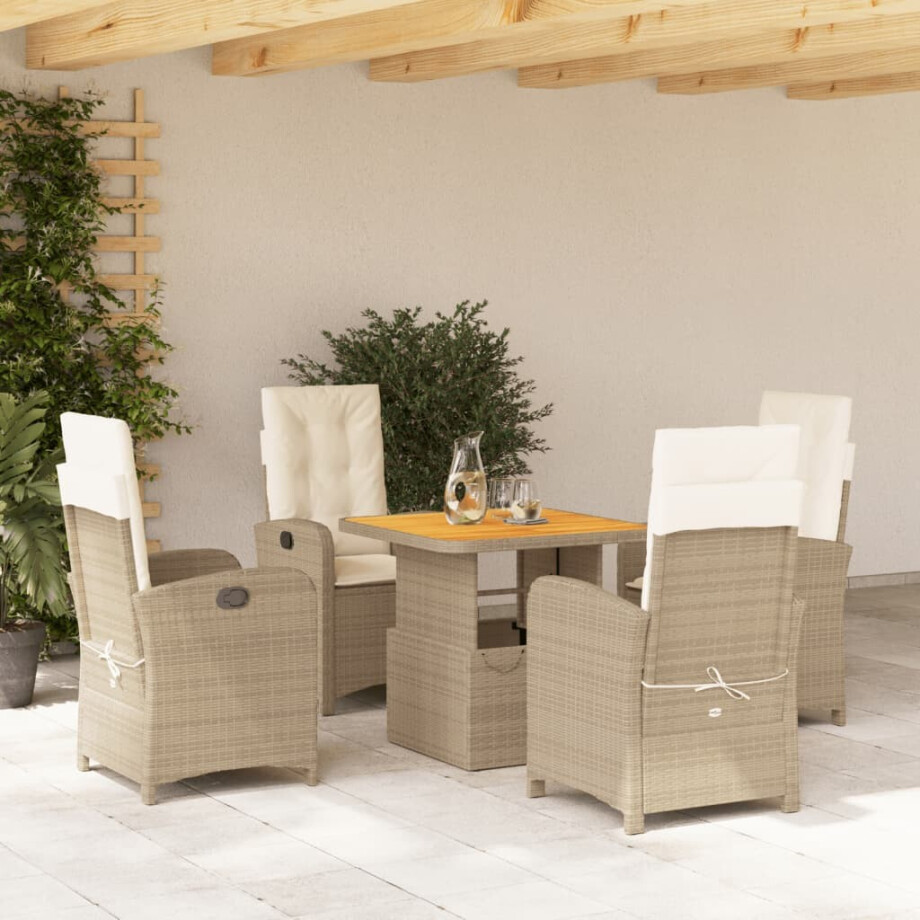 vidaXL 5-delige Tuinset met kussens poly rattan beige afbeelding 1