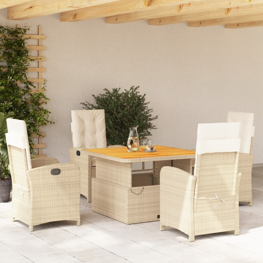 vidaXL 5-delige Tuinset met kussens poly rattan beige vidaXL 5-delige Tuinset met kussens poly rattan beige afbeelding 1