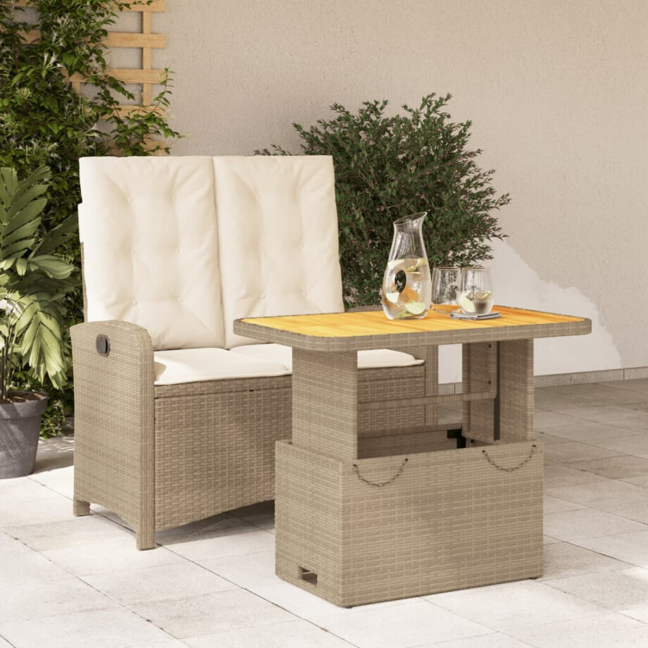 vidaXL 2-delige Tuinset met kussens poly rattan beige vidaXL 2-delige Tuinset met kussens poly rattan beige afbeelding 1