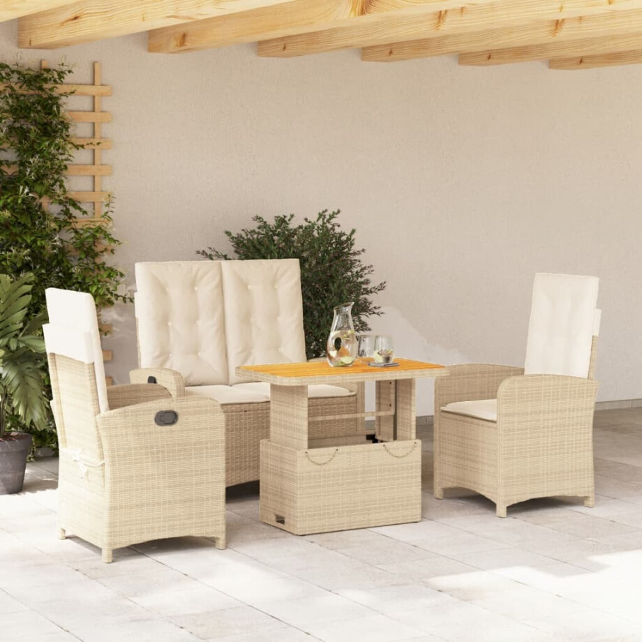 vidaXL 4-delige Tuinset met kussens poly rattan beige afbeelding 1