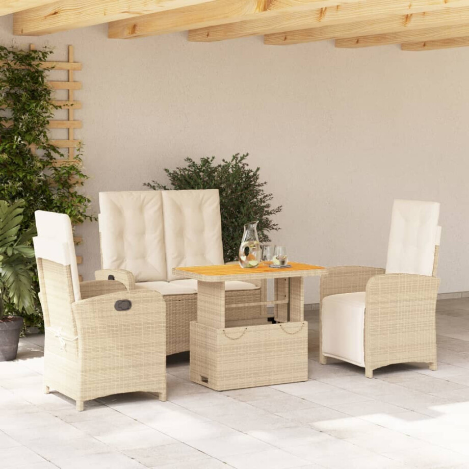 vidaXL 4-delige Tuinset met kussens poly rattan beige afbeelding 1