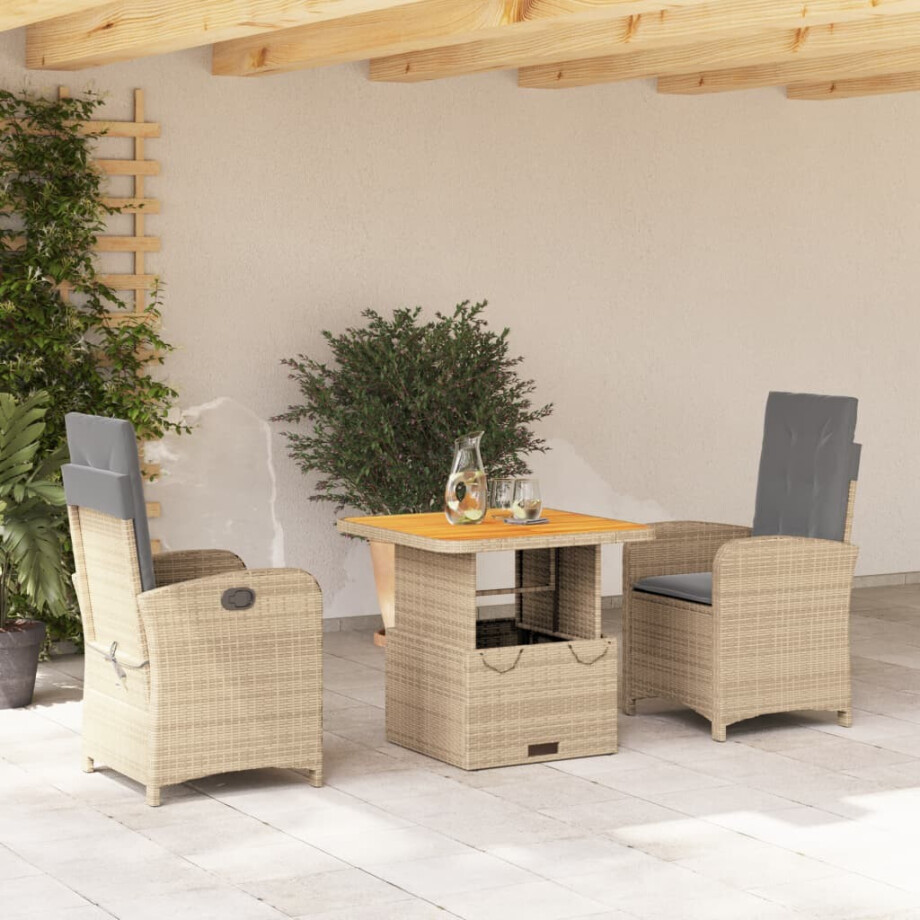 vidaXL 3-delige Tuinset met kussens poly rattan beige vidaXL 3-delige Tuinset met kussens poly rattan beige afbeelding 1