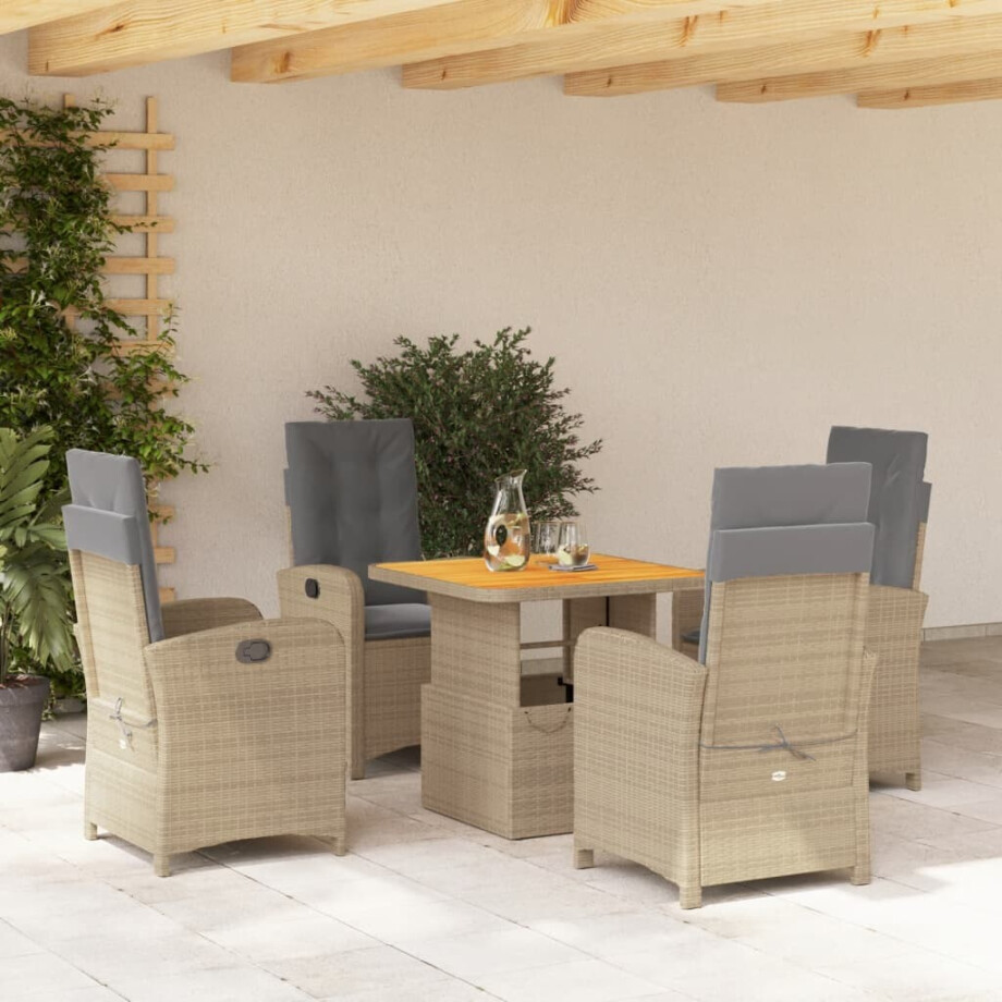 vidaXL 5-delige Tuinset met kussens poly rattan beige afbeelding 1
