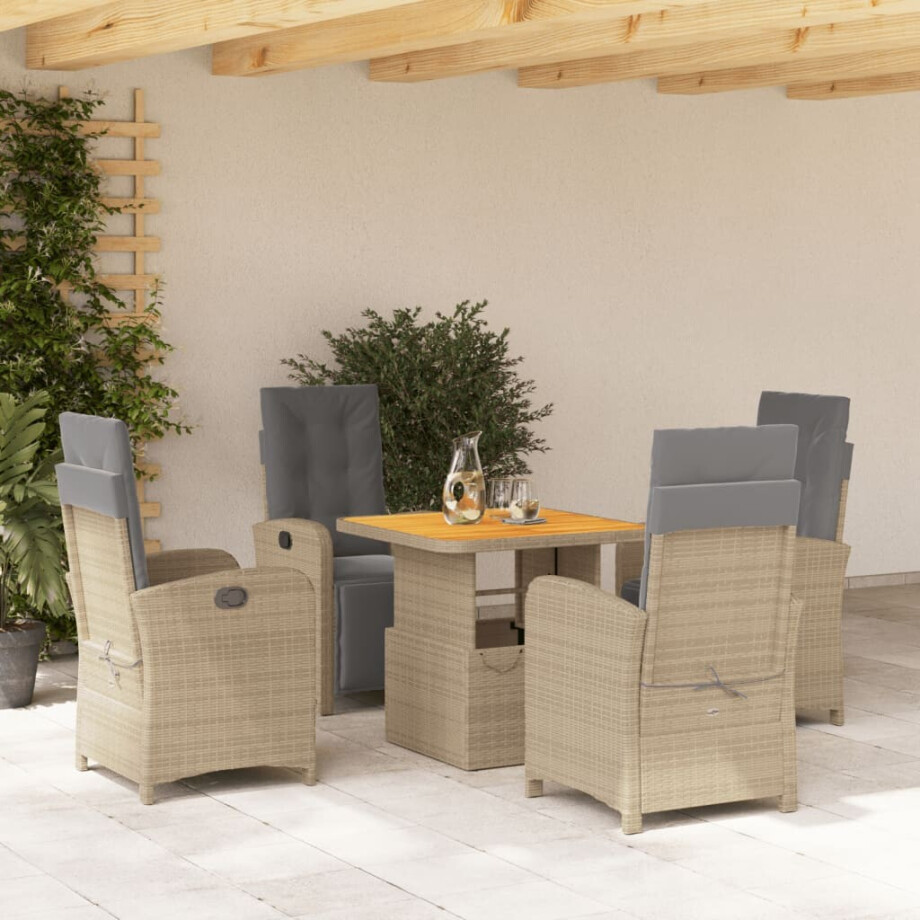 vidaXL 5-delige Tuinset met kussens poly rattan beige afbeelding 1