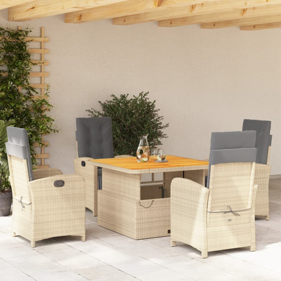 vidaXL 5-delige Tuinset met kussens poly rattan beige afbeelding 1