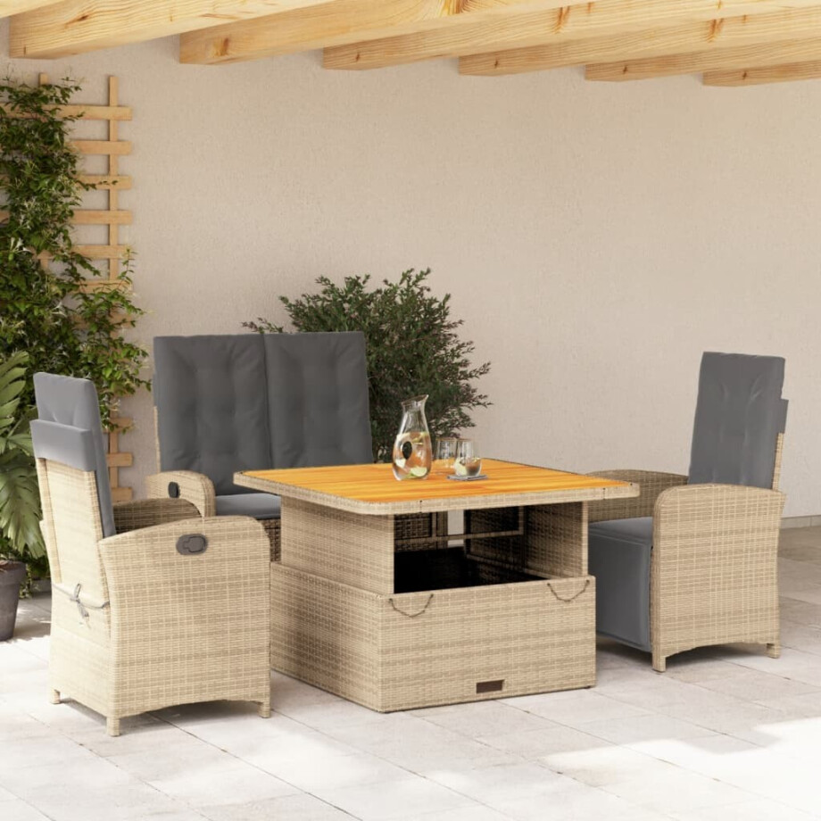 vidaXL 4-delige Tuinset met kussens poly rattan beige afbeelding 1