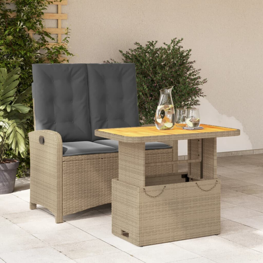 vidaXL 2-delige Tuinset met kussens poly rattan beige vidaXL 2-delige Tuinset met kussens poly rattan beige afbeelding 1
