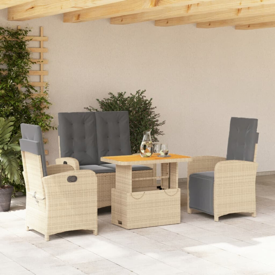 vidaXL 4-delige Tuinset met kussens poly rattan beige afbeelding 1