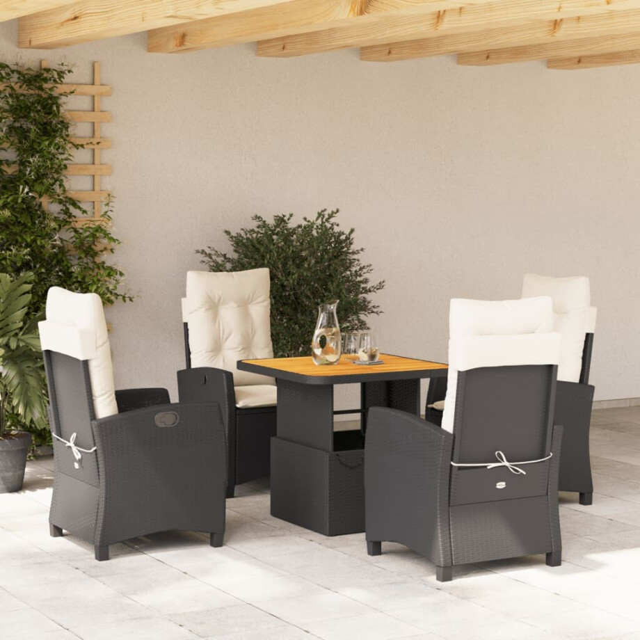 vidaXL 5-delige Tuinset met kussens poly rattan zwart afbeelding 1