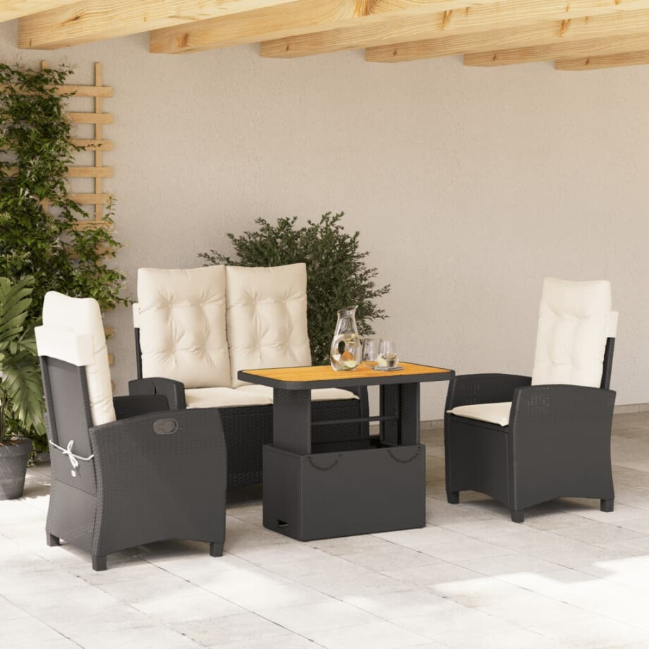 vidaXL 4-delige Tuinset met kussens poly rattan zwart vidaXL 4-delige Tuinset met kussens poly rattan zwart afbeelding 1