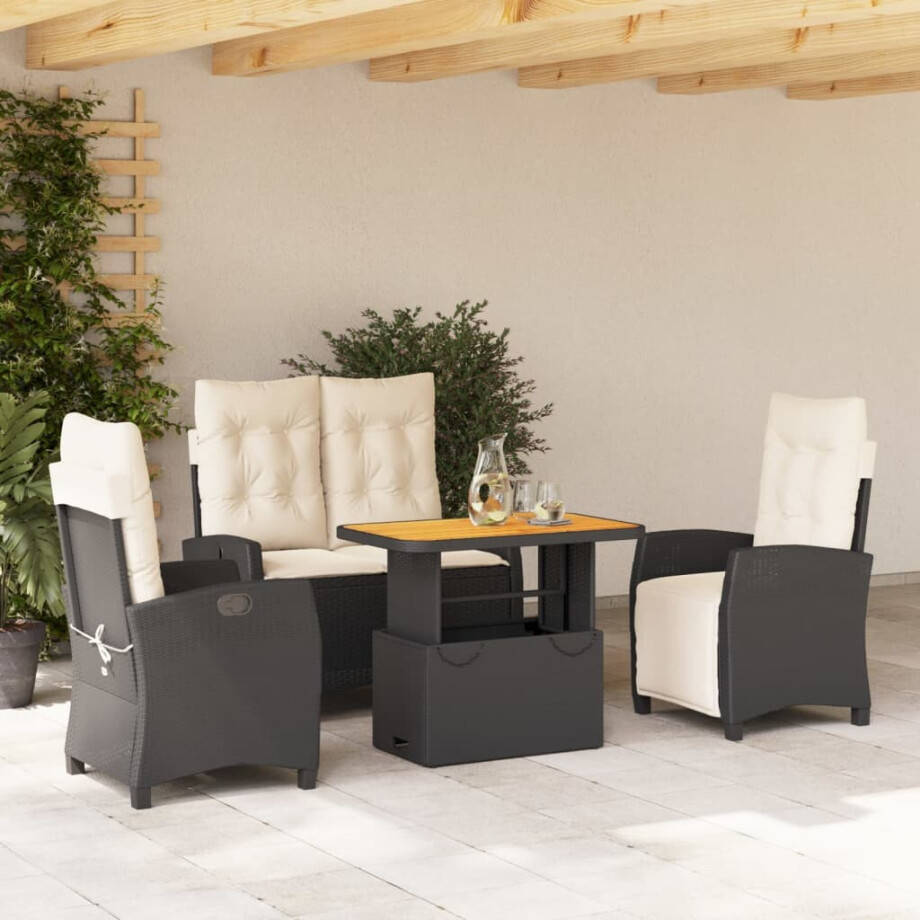 vidaXL 4-delige Tuinset met kussens poly rattan zwart afbeelding 1