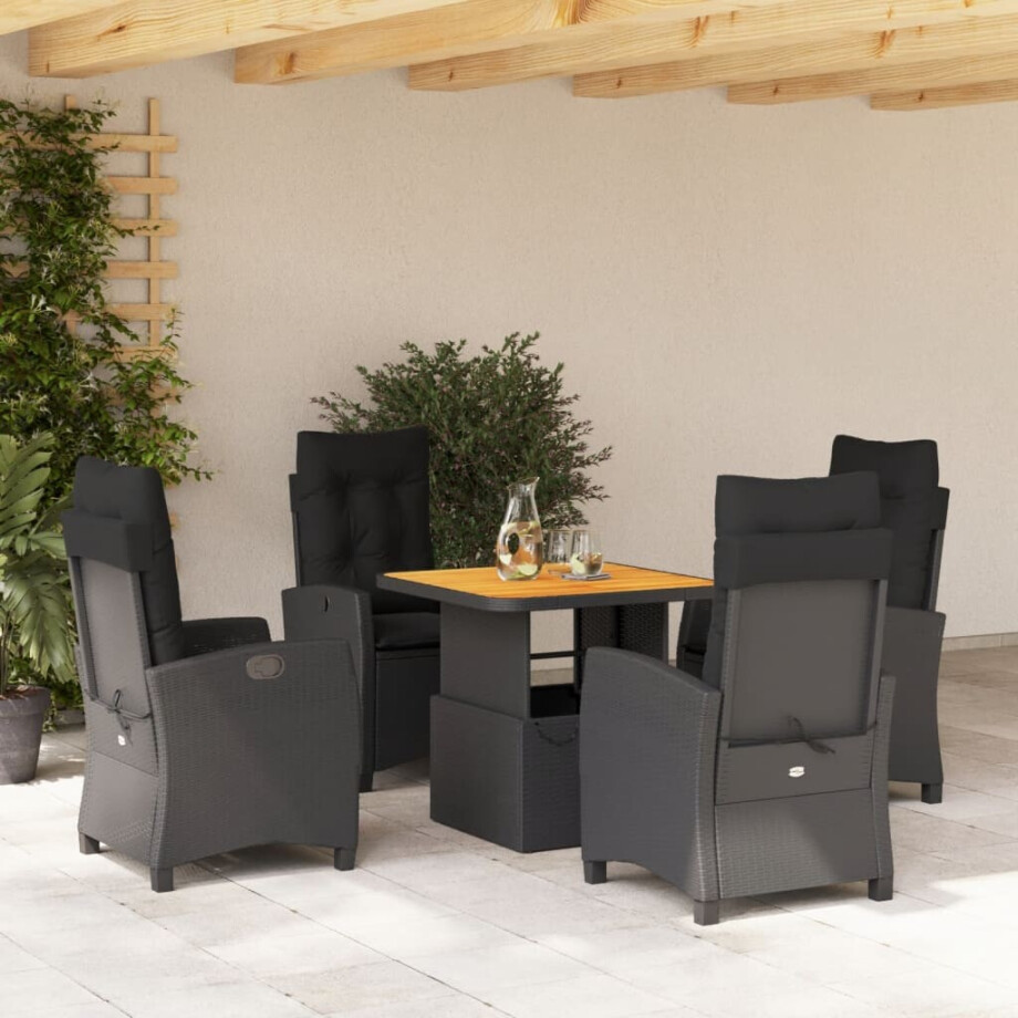 vidaXL 5-delige Tuinset met kussens poly rattan zwart afbeelding 1