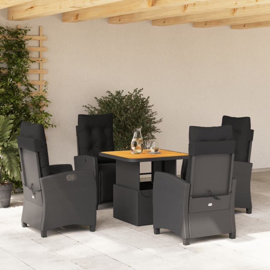 vidaXL 5-delige Tuinset met kussens poly rattan zwart afbeelding 1