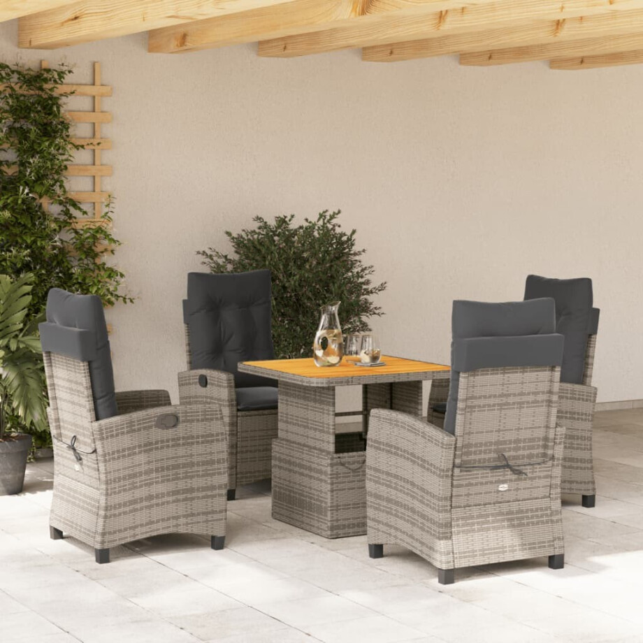 vidaXL 5-delige Tuinset met kussens poly rattan grijs afbeelding 1