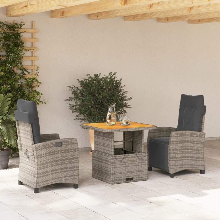 vidaXL 3-delige Tuinset met kussens poly rattan grijs afbeelding 1