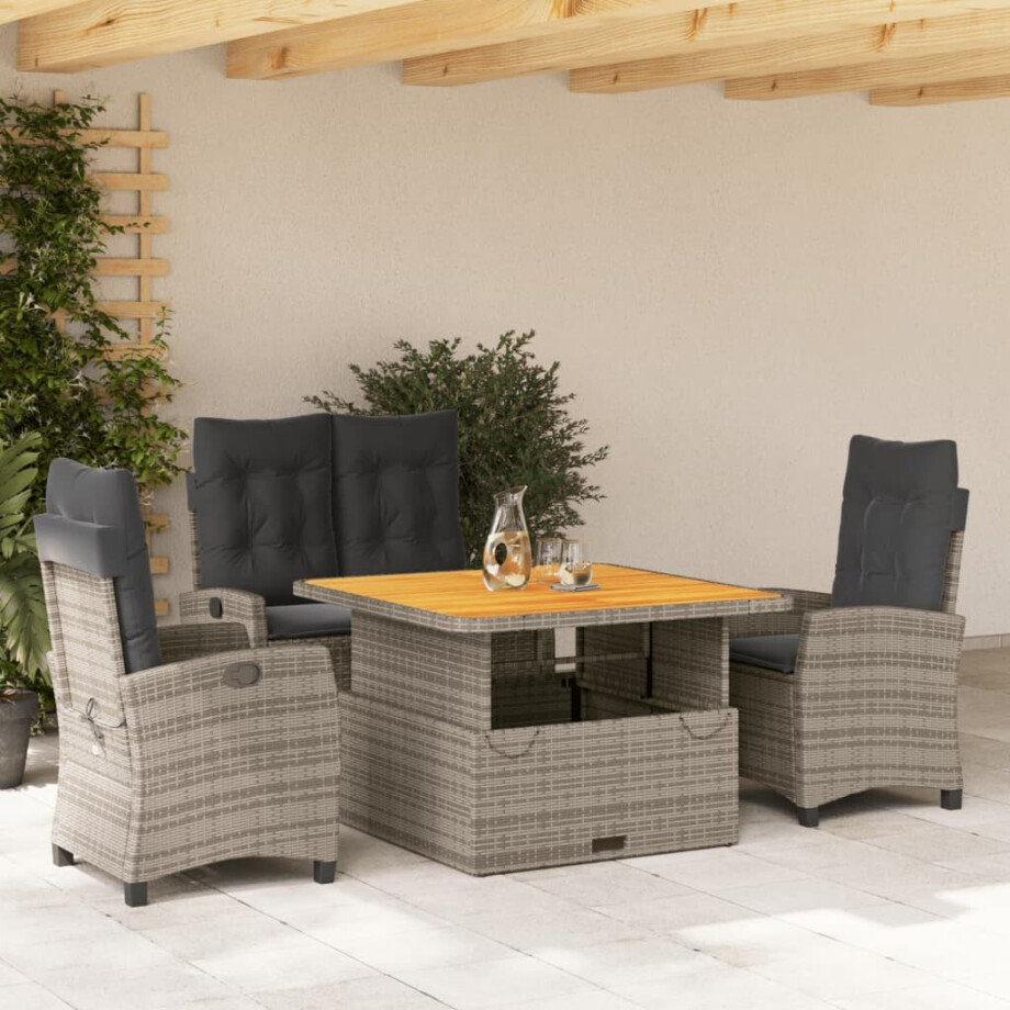 vidaXL 4-delige Tuinset met kussens poly rattan grijs afbeelding 1