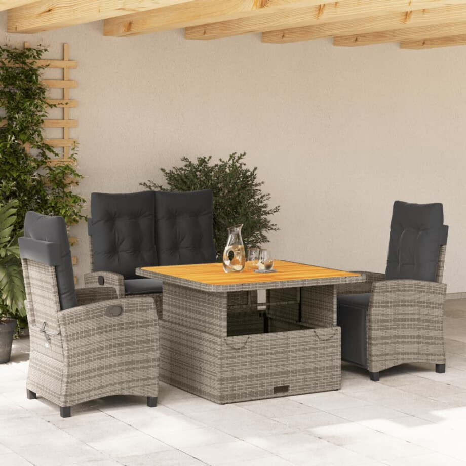 vidaXL 4-delige Tuinset met kussens poly rattan grijs afbeelding 1
