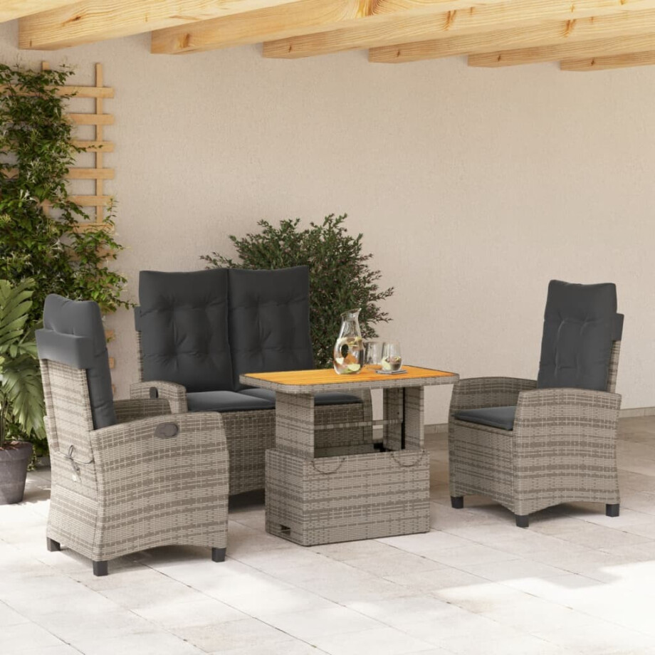 vidaXL 4-delige Tuinset met kussens poly rattan grijs vidaXL 4-delige Tuinset met kussens poly rattan grijs afbeelding 1