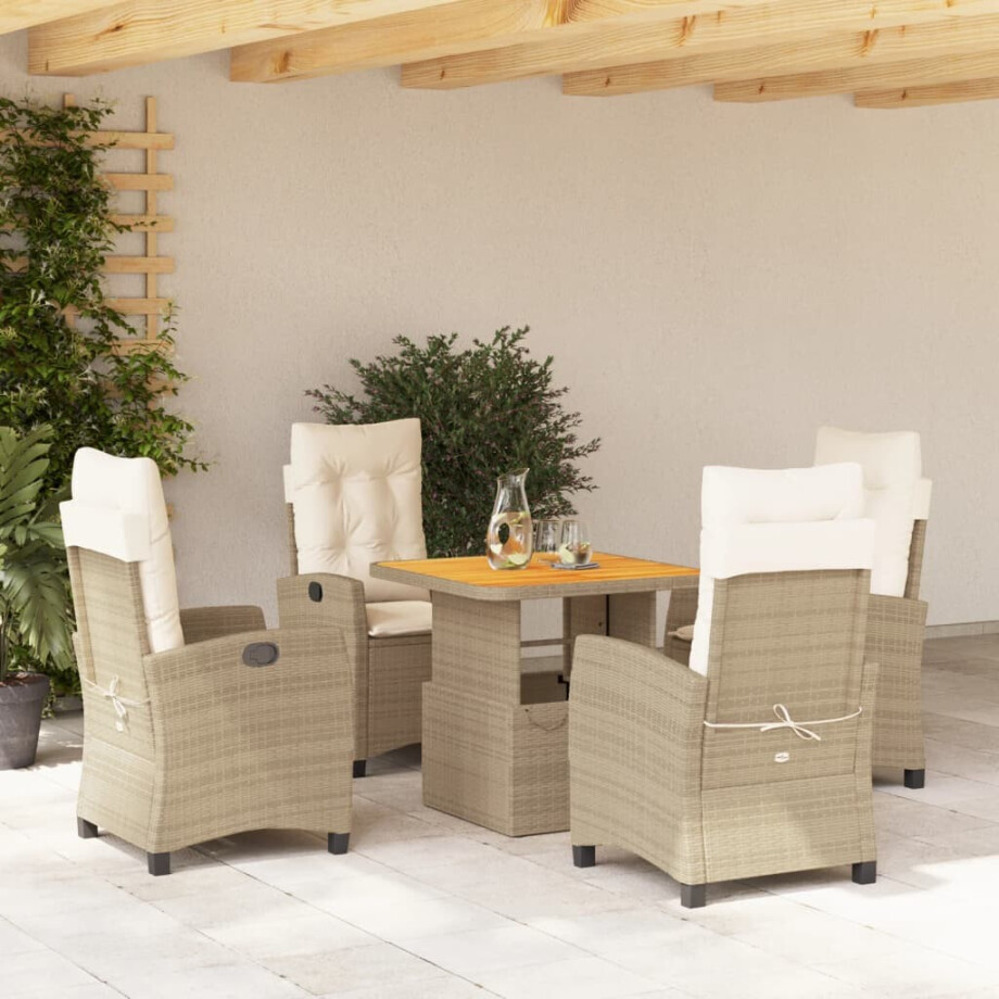 vidaXL 5-delige Tuinset met kussens poly rattan beige afbeelding 1