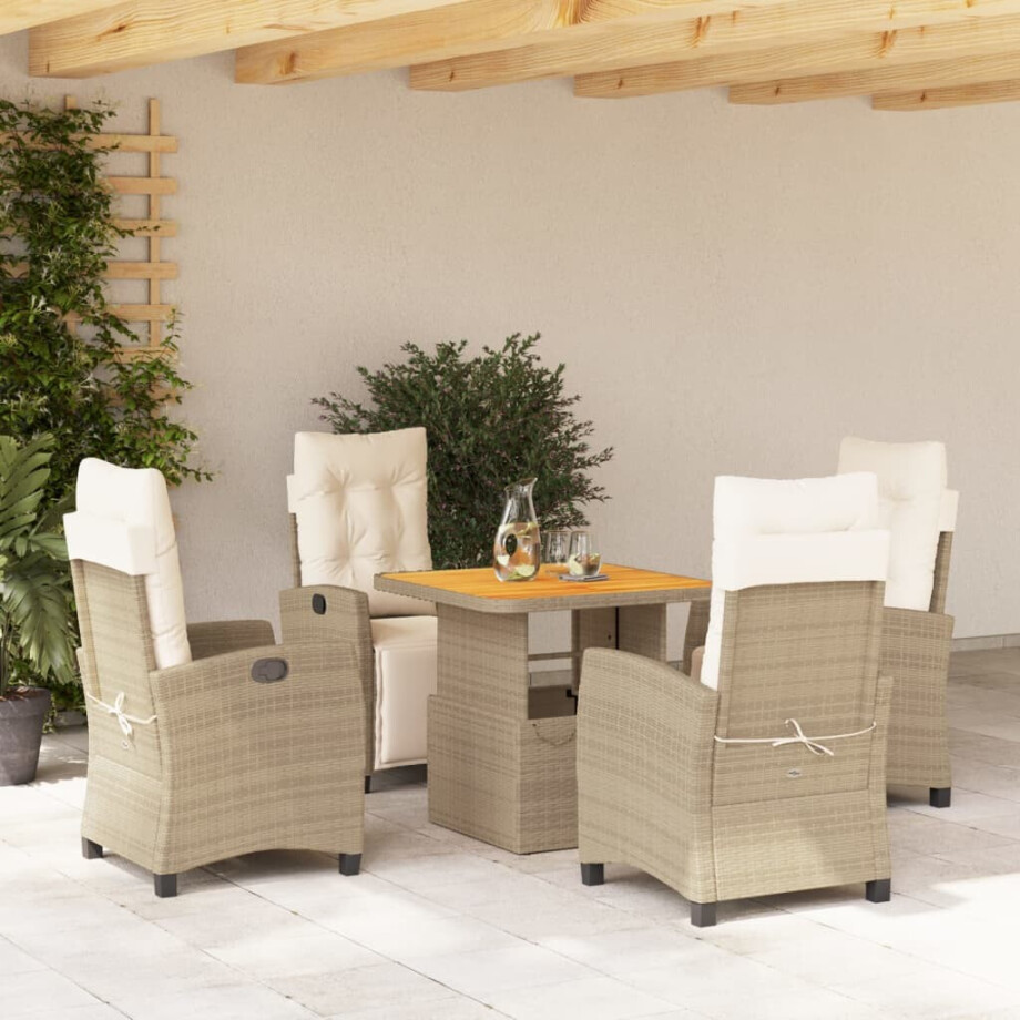 vidaXL 5-delige Tuinset met kussens poly rattan beige afbeelding 1