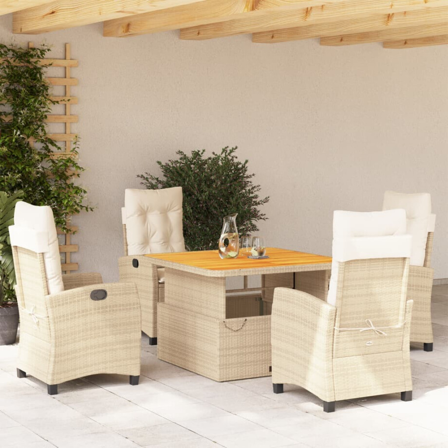 vidaXL 5-delige Tuinset met kussens poly rattan beige afbeelding 1