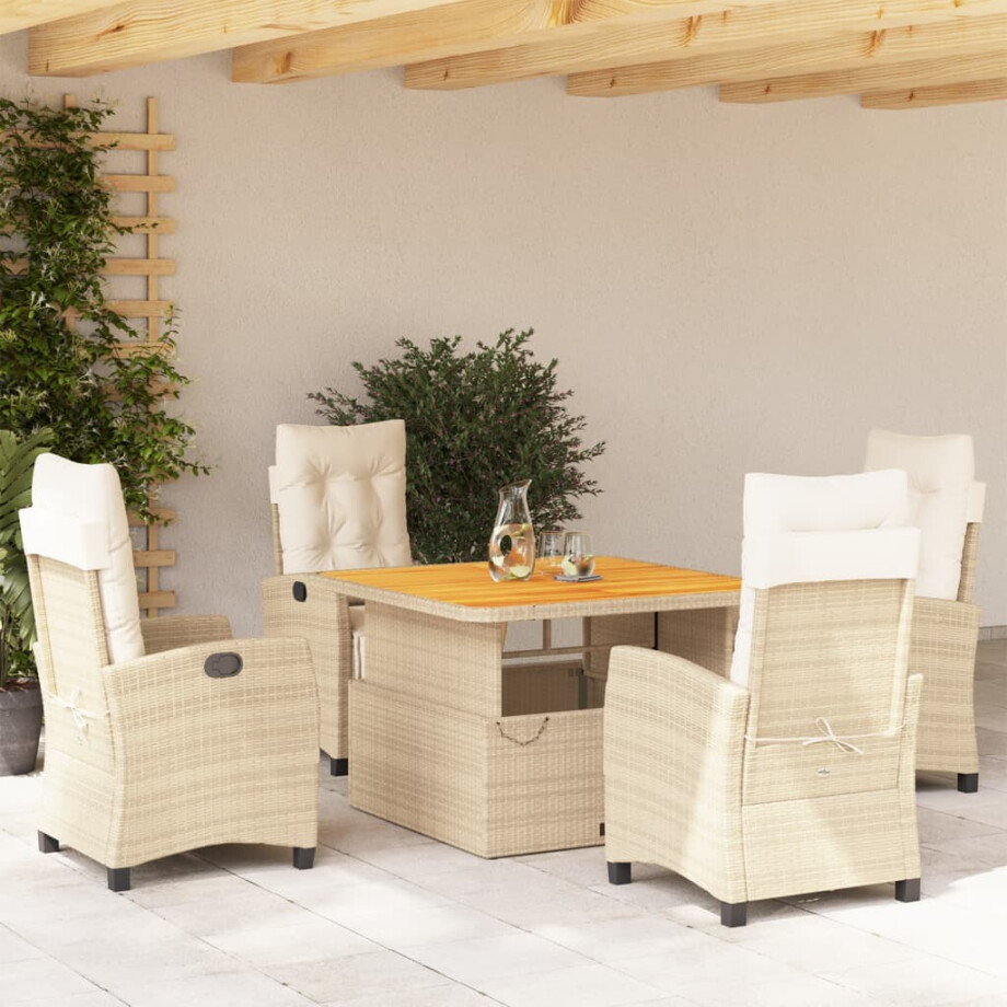 vidaXL 5-delige Tuinset met kussens poly rattan beige afbeelding 1